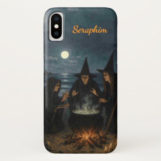 Three Witches Brew Cauldron Full Moon Beach Name Case-Mate iPhoneケース (裏面)