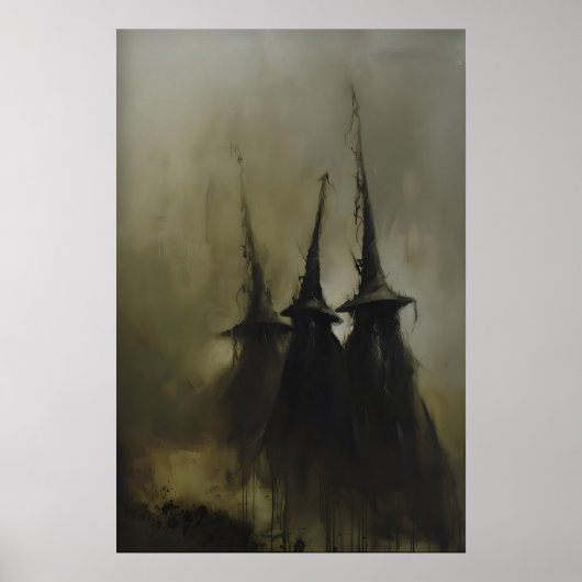 Three Witches Silhouettes in Fog Occult Poster ポスター (正面)