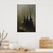 Three Witches Silhouettes in Fog Occult Poster ポスター (キッチン)