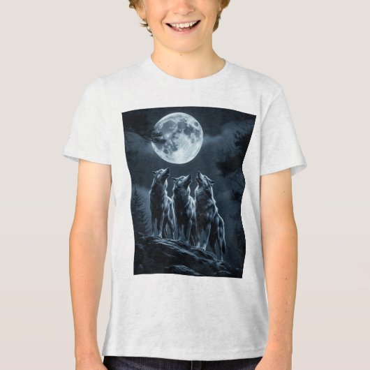Three Wolves Howling at the Full Moon - Three Wolf トライブレンドＴシャツ (正面)