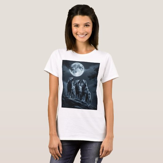 Three Wolves Howling at the Full Moon - Three Wolf Tシャツ (正面フル)