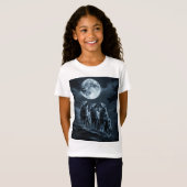 Three Wolves Howling at the Full Moon - Three Wolf Tシャツ (正面フル)