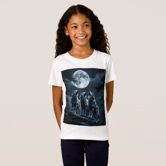 Three Wolves Howling at the Full Moon - Three Wolf Tシャツ (正面フル)