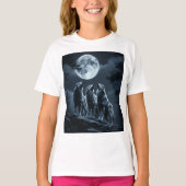 Three Wolves Howling at the Full Moon - Three Wolf Tシャツ (正面)