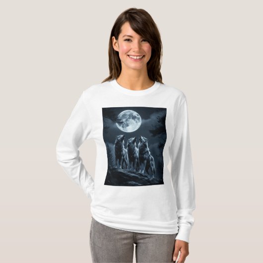 Three Wolves Howling at the Full Moon - Three Wolf Tシャツ (正面フル)