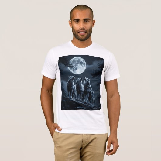 Three Wolves Howling at the Full Moon - Three Wolf Tシャツ (正面フル)