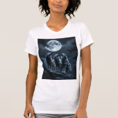 Three Wolves Howling at the Full Moon - Three Wolf Tシャツ (正面)