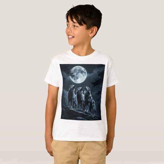 Three Wolves Howling at the Full Moon - Three Wolf Tシャツ (正面フル)