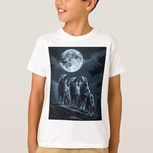 Three Wolves Howling at the Full Moon - Three Wolf Tシャツ (正面)