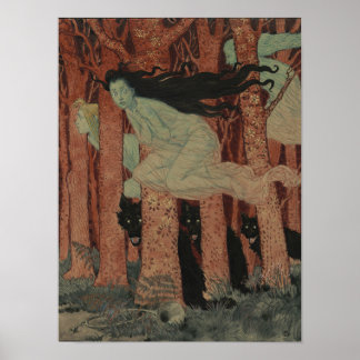 Three Women and Three Wolves Eugène Grasset ポスター