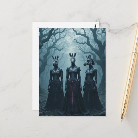 Three Women With Zebra Heads in Forest ポストカード (正面/裏面インサイチュ)
