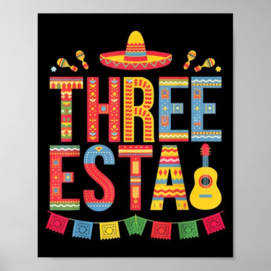 Threeesta 3歳の誕生日フィエスタハット メキシカン ポスター (正面)