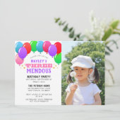 THREEmendousの第3誕生日の気球のピンクの写真 招待状 (スタンド正面)