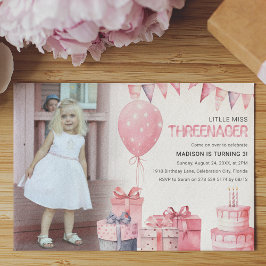 Threenager | 写真入り3歳の誕生日パーティー 招待状