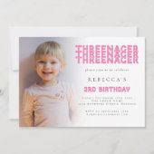 Threenager Photo Overlay 3rd誕生日パーティーピンク 招待状 (正面)