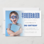 Threenager Photo Overlay 3rd誕生日パーティーブルー 招待状 (正面)
