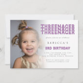 Threenager Photo Overlay 3rd誕生日パーティー薄紫 招待状 (正面)