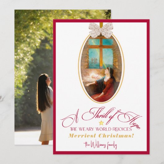 Thrill of Hope Burgundy Red Photo Merry Christmas シーズンカード (正面/裏面)