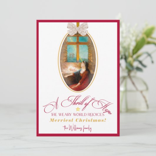 Thrill of Hope Burgundy Red Photo Merry Christmas シーズンカード (スタンド正面)