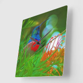 throatedハチドリのルビー スクエア壁時計 (傾斜)