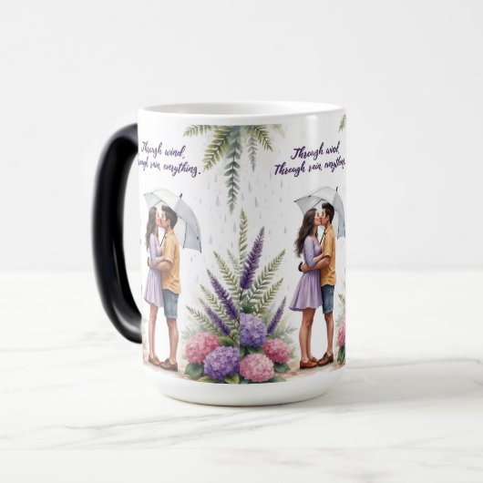 Through Rain & Love – ロマンチックなカップルのマグカップ モーフィングマグカップ (正面左)