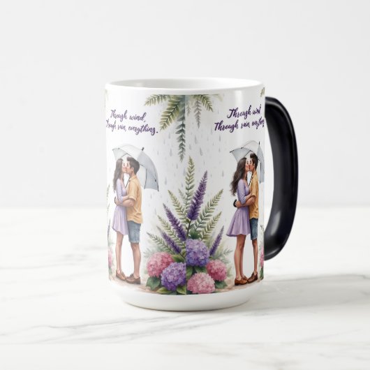 Through Rain & Love – ロマンチックなカップルのマグカップ モーフィングマグカップ (正面右)
