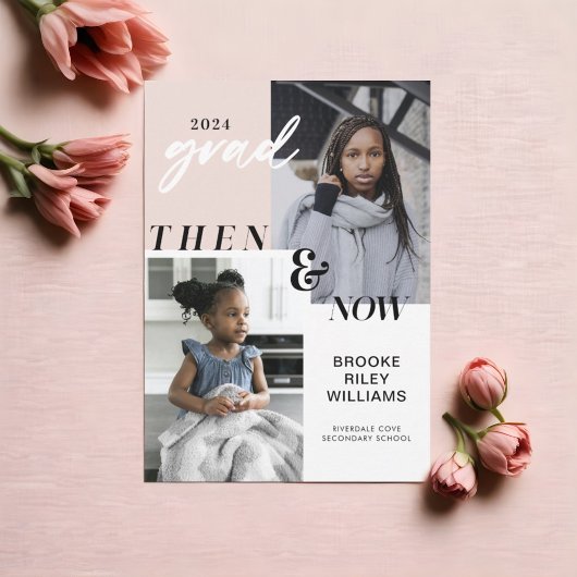 Through the Years - Now & Then Graduation 2 Photo 招待状