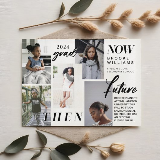 Through the Years - Now & Then Graduation 5 Photo 招待状