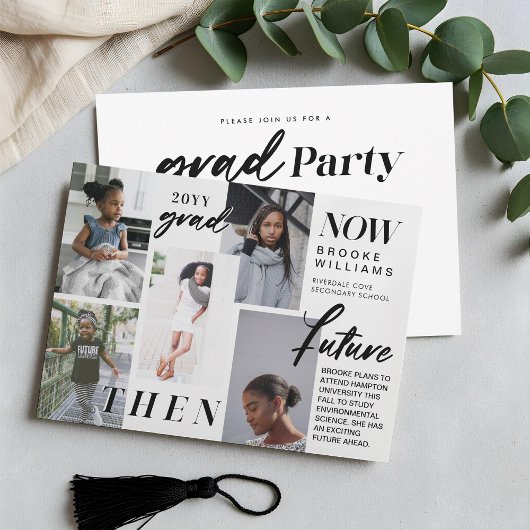 Through the Years - Now & Then Graduation 5 Photo 招待状