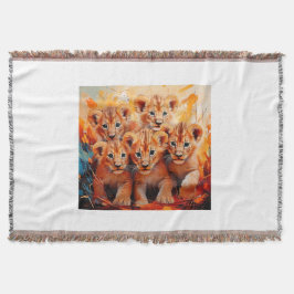 Throw Blanket - Five Lion Cubs Artwork スローブランケット