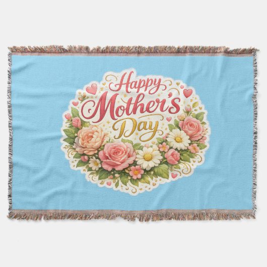 Throw Blanket happy Mother's Day floral wreath woo スローブランケット (正面)