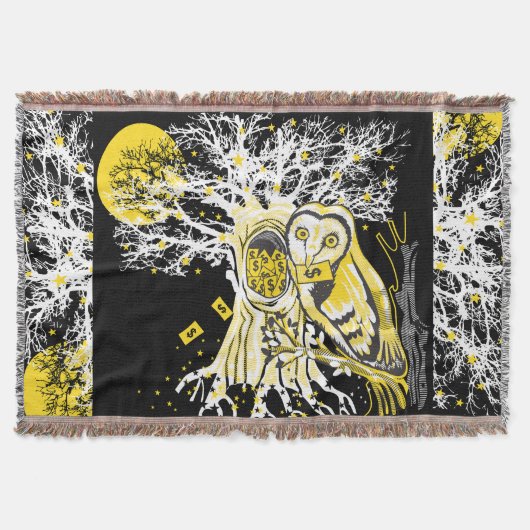 Throw Blanket – Urban Tree Owl & Wealth Surreal  スローブランケット (正面)