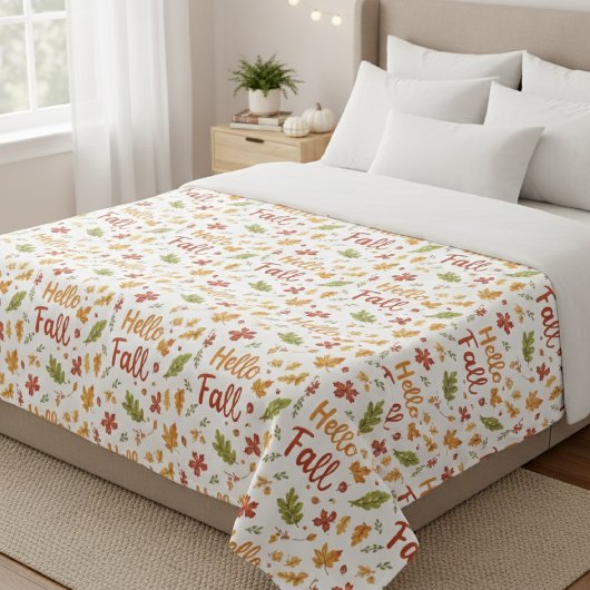 Throw Blanket with Hello Fall Pattern and Autumn フリースブランケット
