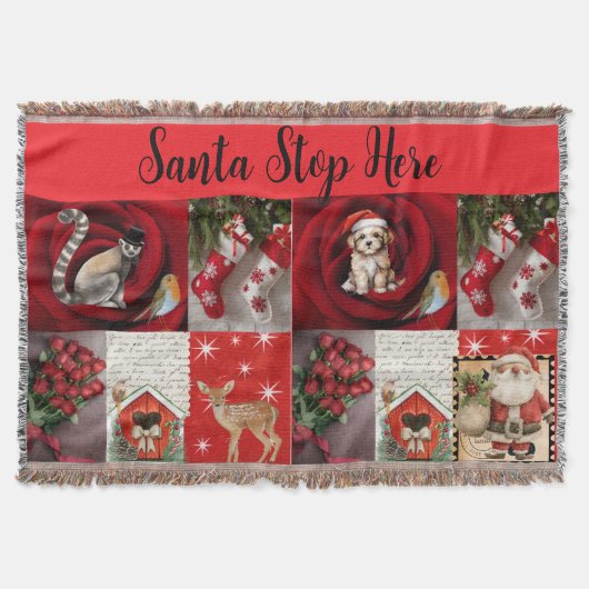 Throw Christmas Blanket - Santa Stop Here  スローブランケット (正面)