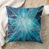 Throw Cushion -  Alcohol Ink Art Blue White Flower クッション (ブランケット)