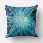 Throw Cushion -  Alcohol Ink Art Blue White Flower クッション (裏面)
