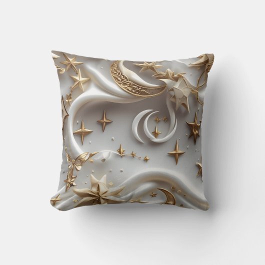 Throw Pillow – 高級 アラバスター ホワイト セレスチャル クッション (正面)