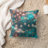 Throw Pillow - Aquamarine Diamond Celestial Moon クッション (ブランケット)