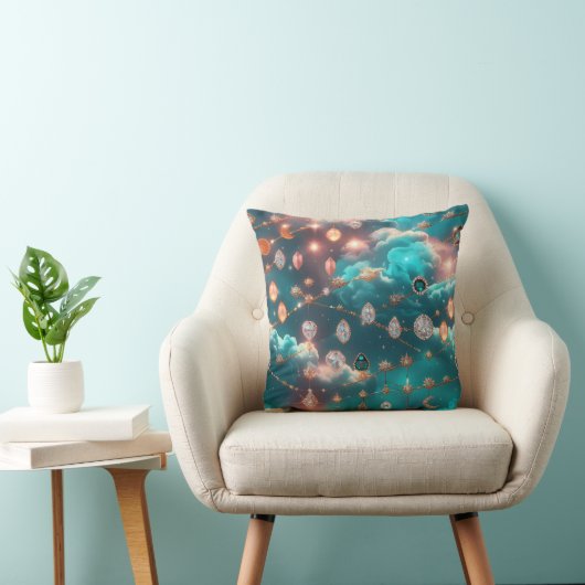 Throw Pillow - Aquamarine Diamond Celestial Moon クッション (椅子)