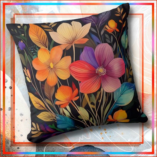 THROW PILLOW - Beautiful & Colorful Flowers クッション