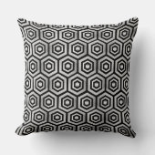 Throw Pillow Black White Hexagon Geometric Pattern クッション (正面)