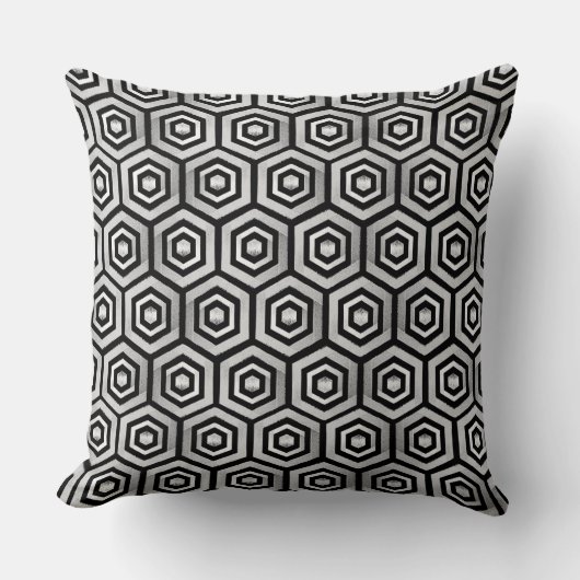 Throw Pillow Black White Hexagon Geometric Pattern クッション (正面)