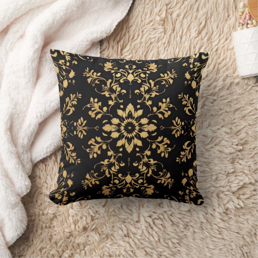 Throw Pillow black yellow pattern  クッション (ブランケット)