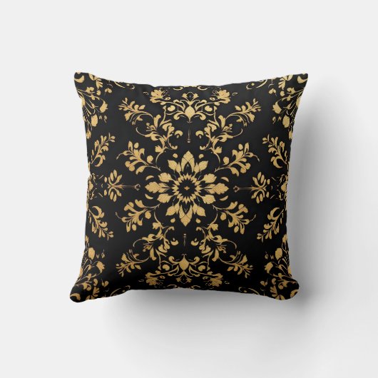 Throw Pillow black yellow pattern  クッション (裏面)