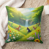 Throw Pillow Blooming Green Fields & Waterfall Ser クッション (ブランケット)
