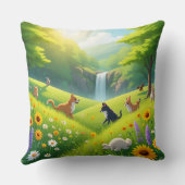 Throw Pillow Blooming Green Fields & Waterfall Ser クッション (裏面)