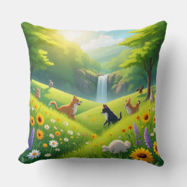 Throw Pillow Blooming Green Fields & Waterfall Ser クッション