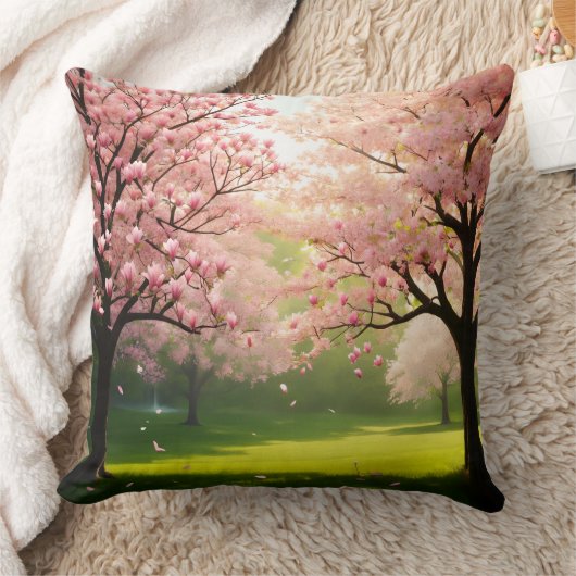 Throw Pillow Blooming Trees Over Green Fields クッション (ブランケット)