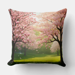 Throw Pillow Blooming Trees Over Green Fields クッション
