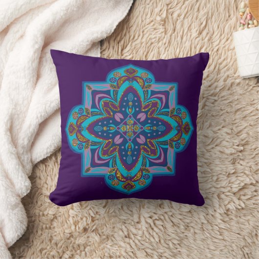 Throw pillow - blue and purple mandala クッション (ブランケット)